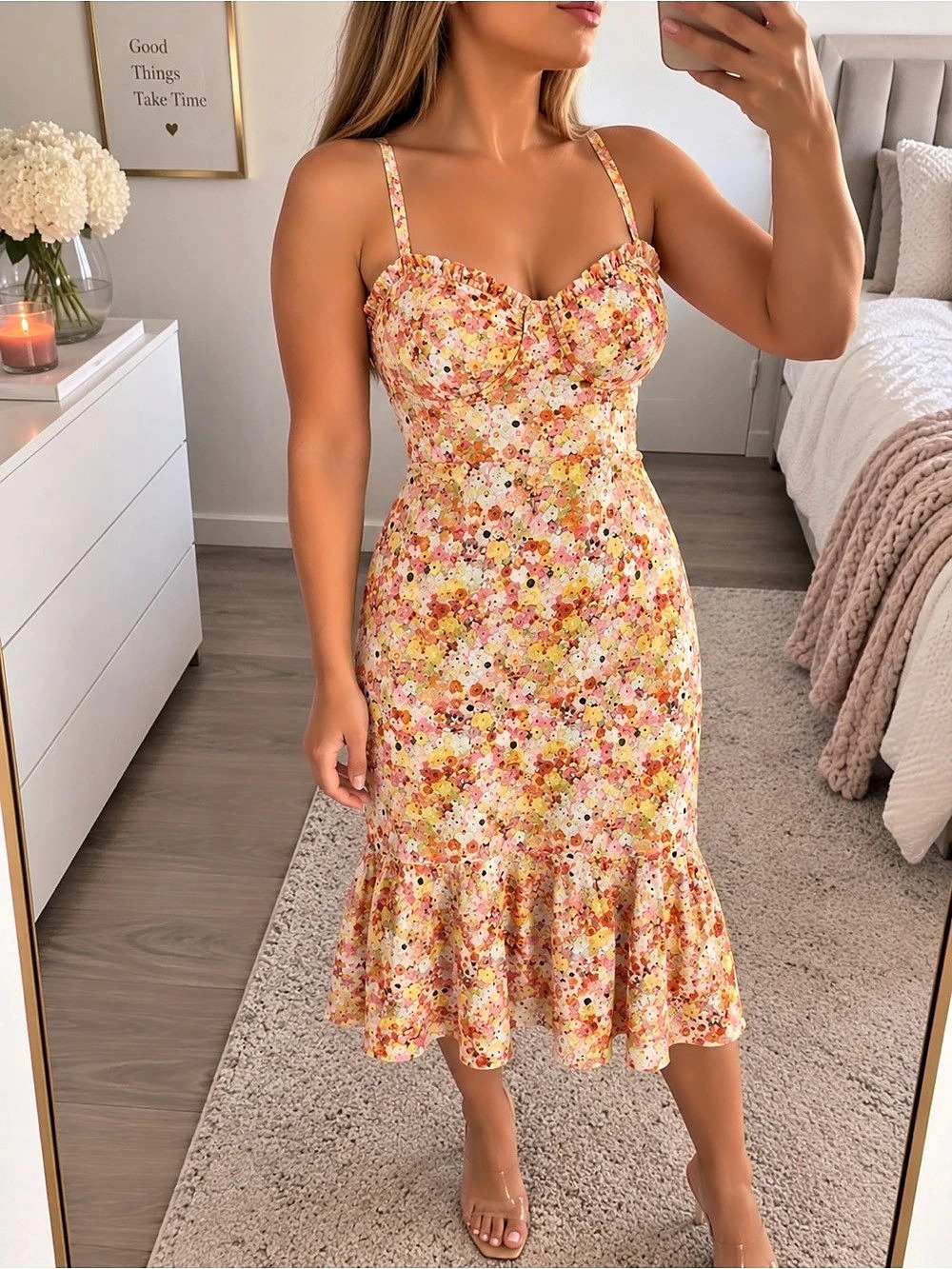 Anthropologie Hutch floral Midi Dress in Pink & Yellow Size Medium Like New
